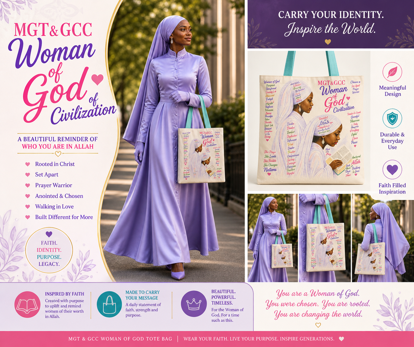 MGT & GCC Woman of God of Civilization tote bag feature collage